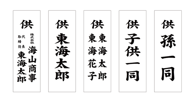 札に上げられるお名前の一例です